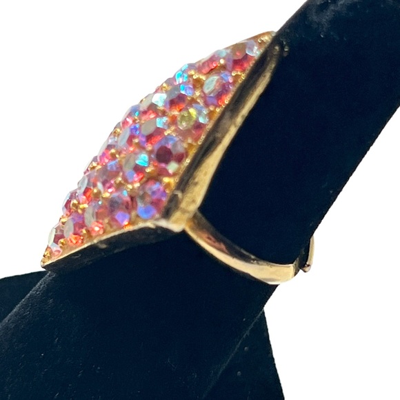 RARE VINTAGE 1950s PINK RHINESTONES Cocktail Ring JUDY LEE JEWELRY - Picture 11 of 15